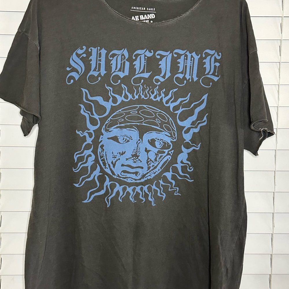 American Eagle Outfitters Charcoal Tee with Blue Graphic